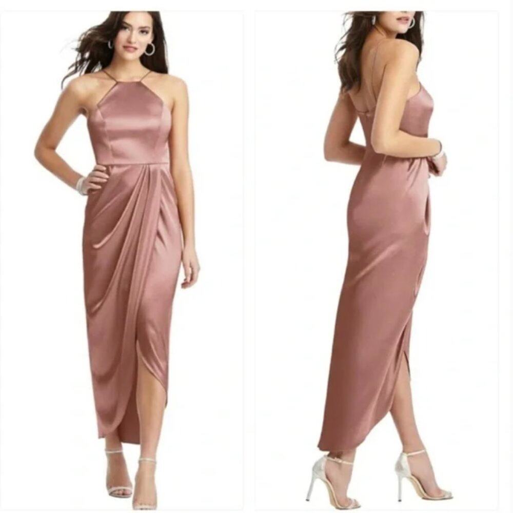 After Six Charmeuse Halter Top Midi Dress